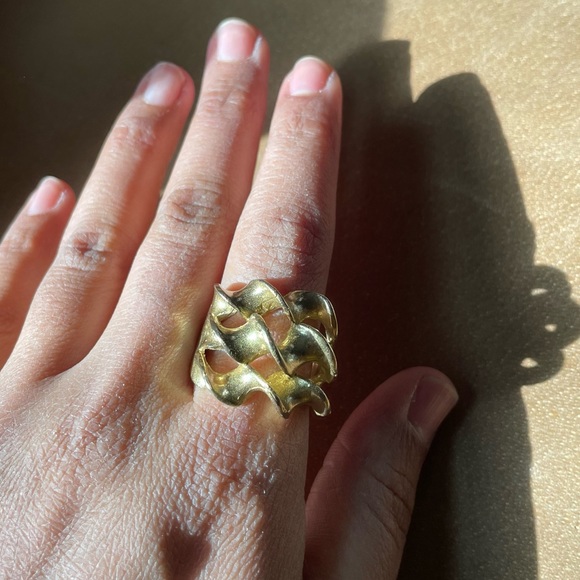 Vintage gold brass twist chunky boho ring statement - Picture 3 of 7